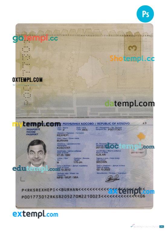 Download Kosovo passport Photoshop template